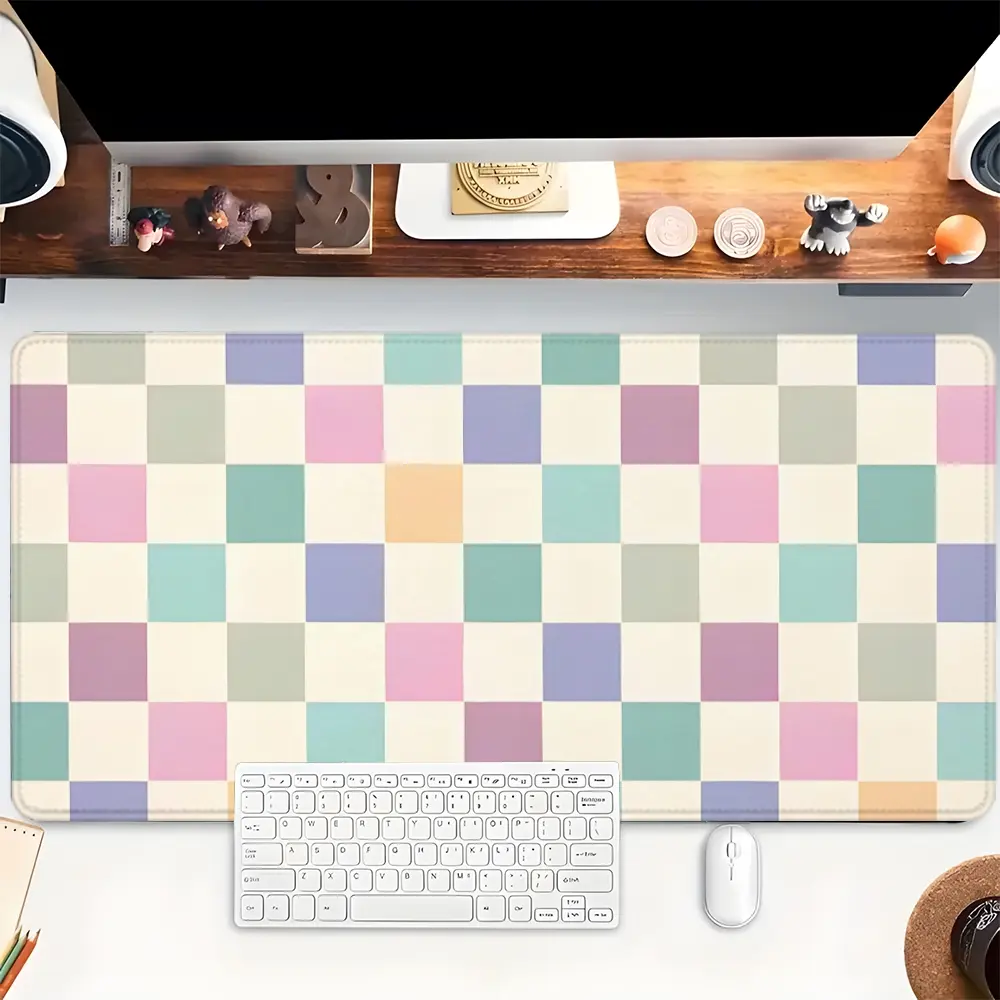 Pastel Checkerboard Mouse Pad Aesthetic Design Mousepad Extended Desk Mat Non-Slip Rubber Base Stitched Edge Large XL Desk Pad for Desk Laptop Desktop 35.4x15.7 Inch for Home Office Gamers