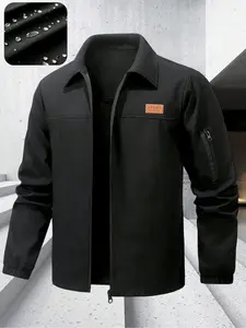 Men's Casual Business Waterproof Zippered Jacket, Lightweight Comfortable Fit, Long Sleeve Letter Print Design, Outdoor Activities & Daily Wear