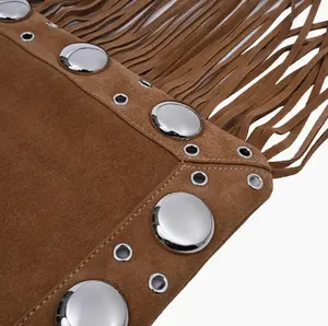 Courtney Fringe/Grommet Crossbody-Cognac