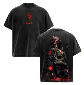 Naruto Kakashi ANBU Double Printed Naruto Anime Vintage Washed Tee, Unisex Oversized Heavyweight Cotton T-shirt for Anime Fans | 90s Graphic American Casual Short Sleeve Tee | Premium Soft Cotton Classic Unisex T-Shirt for Daily, Gym & Streetwear