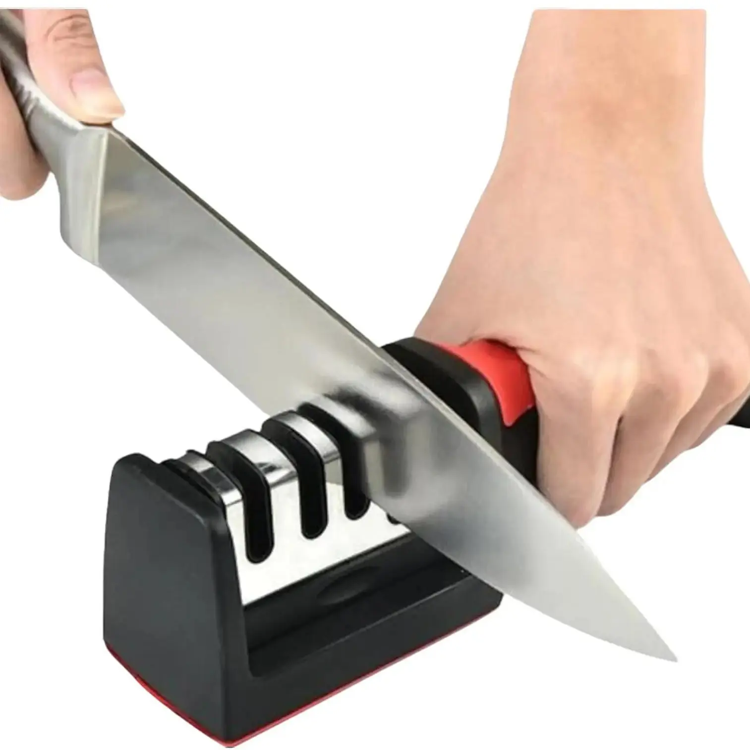 Sharpening 4-in-1 Stainless Steel Knife and Scissor Sharpener – Ergonomic 4-Stage Sharpener for All Kitchen Blades Handheld Manual Knives Knife Sharpener