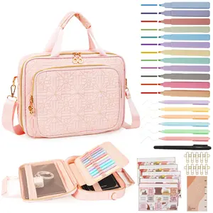 Bible Cover Case for Women Bible Study Kit with Highlighters Tabs, Large Bible Bag with Annotation Kit, Bible Carrying Case for Women with Shoulder Strap Church Bags with Journaling Kit (Pink, Large)