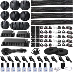 New Deal -  192 PCS Cable Management Kit 4 Wire Organizer Sleeve,11 Cable Holder,35Cord Clips 10+2 Roll Cable Organizer Straps and 100 Fastening Cable Ties for Computer TV Under Desk, black,clear