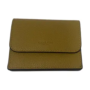 COACH Leather Card Case with Floral Logo and Snap Closure for Women in Deep Yellow