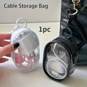 1pc Data cable storage bag, transparent, portable, portable, outdoor headphone storage box, Electronic