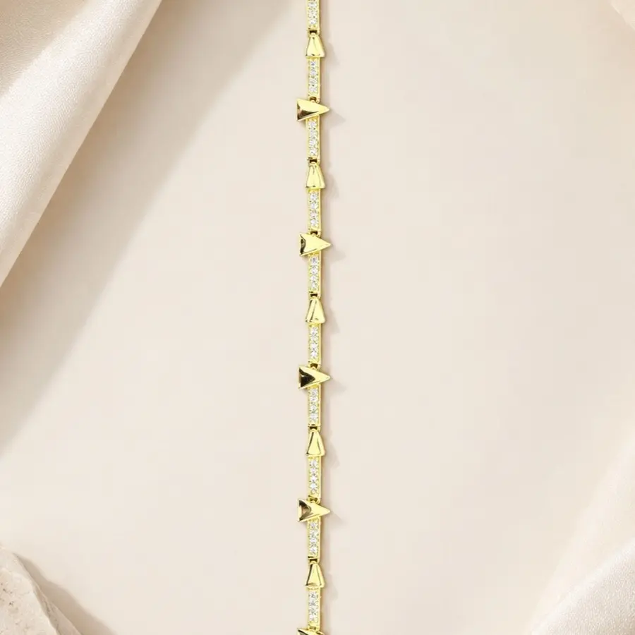 14K Gold-Plated Spiked Geometric CZ Bracelet, 19 cm