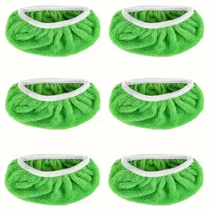 6-Pack Premium Microfiber Mop Pads - Super Absorbent, Deep Cleaning, Elastic Stretch Fit for Flat Mop Heads | Green, Reusable & Machine Washable