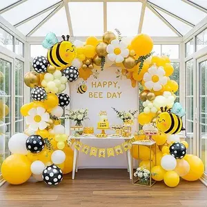113pc Bee balloon garland arch kit yellow white gold balloon with bee daisy balloons for Birthday Party Gender Reveal baby shower spring decorations