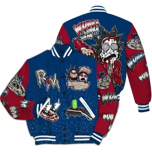 Varsity Jacket To Match Rare Air 4s Wubba Rick Drip All Over Print 100% High-Grade Polyester Knit Fabric Snap Closure Elastic Details Side Seam Pockets