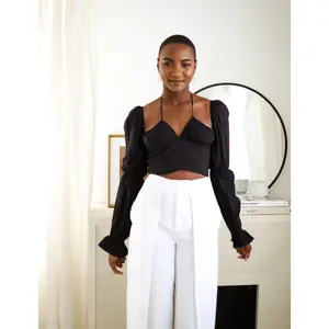 Sloane Tie Long Sleeve Crop Top- Black