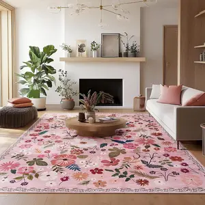Floral Print Non-slip Floor Mat, 1 Count Modern Fashionable Soft Floor Carpet, Floral Pattern Rug, Decorative Area Rug for Home Living Room Bedroom