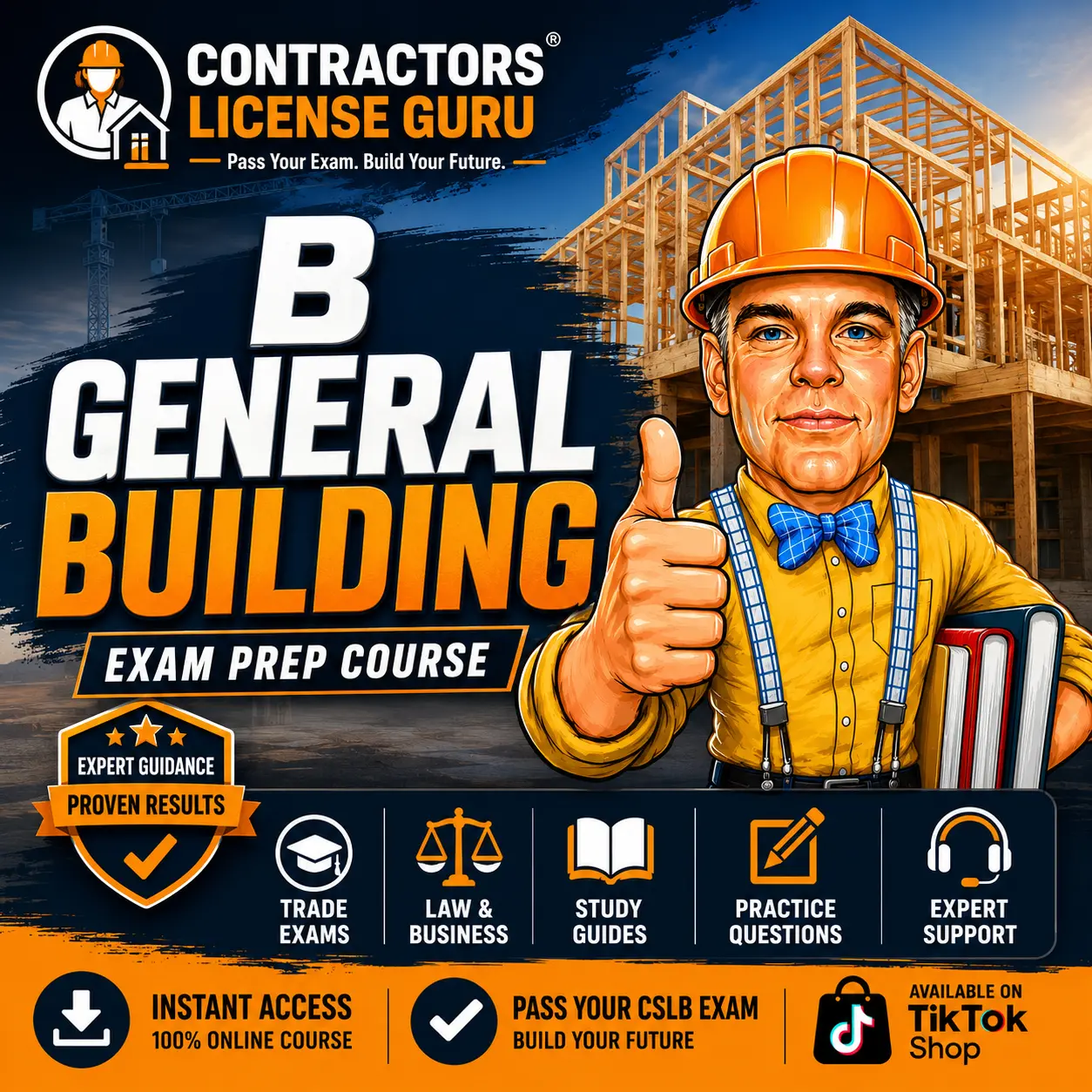 B-General Building Contractors License Study Kit - Expanded & Updated Code Sections, 12-Month Audio Lectures on CDs, B-General Building Trade Exam Study Manual