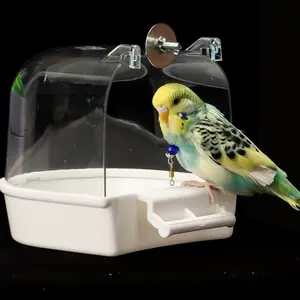 Large Transparent Bird Bath Box, Portable Durable PP Pet Bathtub, Waterproof Easy Carry Toy for Parrots and Finches