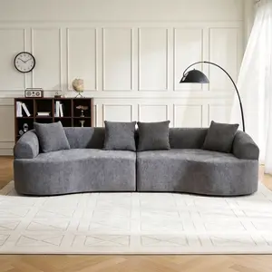 Curved Boneless Sofa,Compression Modular 108'' Sectional,White High-Density,Couches Sleeper for Living Room Bedroom Apartment Lounge,Chenille