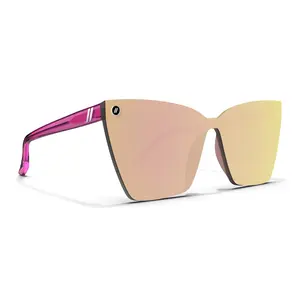 Blenders Eyewear Rimini Crystal Hot Pink Sunglasses - Polarized Blue Mirrored Lenses, Matte Crystal Grey-to-Clear Fade Frame, 100% UV Protection, Medium-Large Fit - Rimless Shades