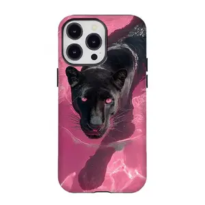Vibrant Pink Water Black Panther Phone Case Shockproof Protective Cover Compatible for iPhone 17 16 15 14 13 12 11 and for Samsung S21-S25 Sweet Gift for Bold Style Lovers