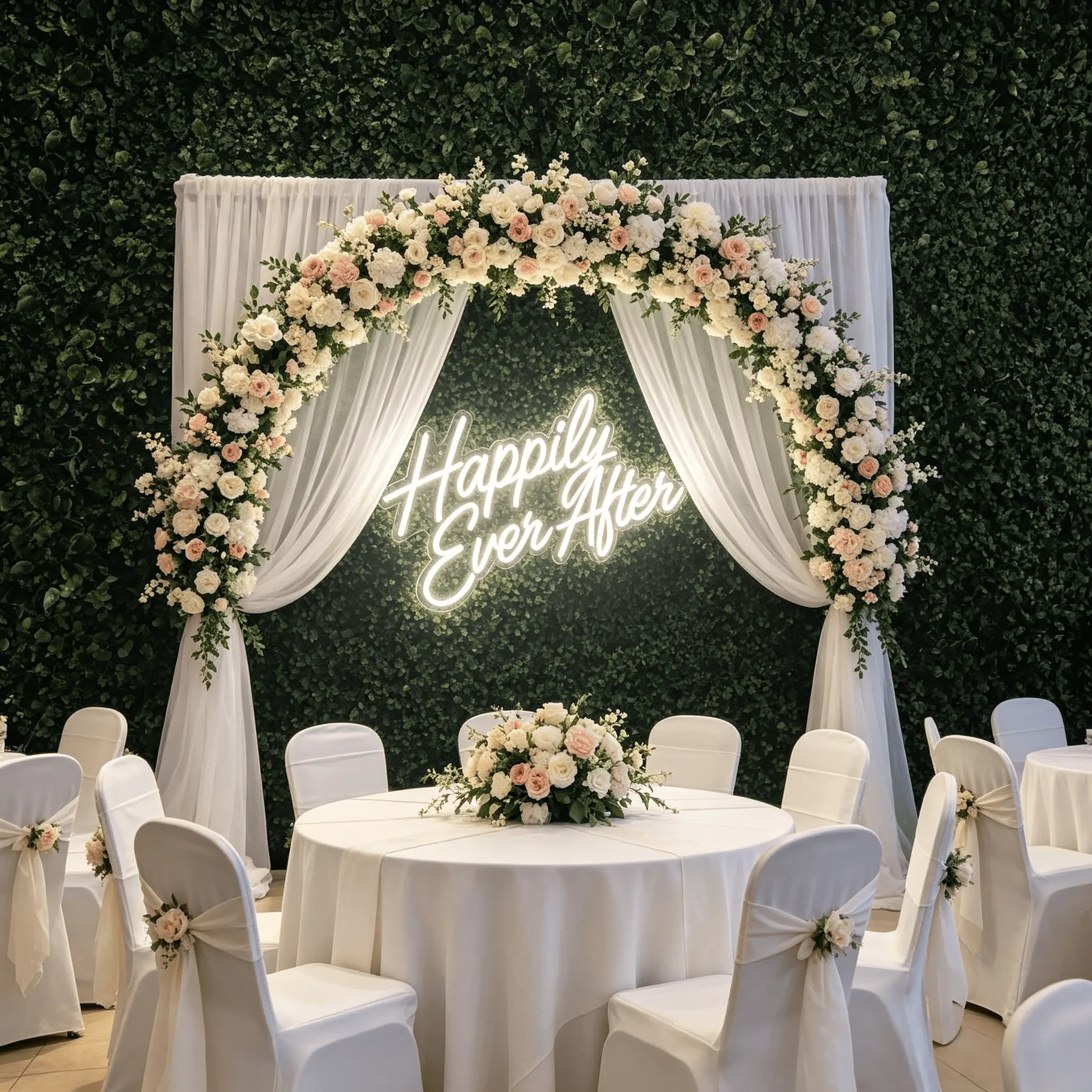 Happily Ever After Neon Signs, Wedding/Birthday/Anniversary Background Wall Decoration - Romantic Arrangement of Wedding Room Night Lights, English Neon Lights, Wedding clock in atmosphere decoration, marriage proposal ceremony decoration