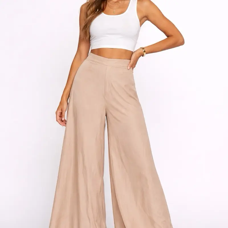 Pantalón de Pierna Ancha de Tiro Alto Beige – Elegante, Cómodo y Perfecto para Uso Diario