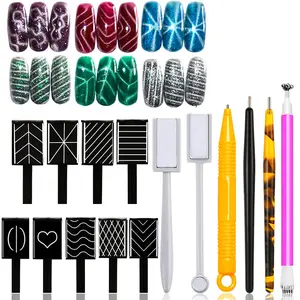 15 Pieces Nail Magnet Tool Set Magnet Plate Wand Board Magnetic Pen Stripe Nail Magnet Double Ended Magnet Wand Magnet Stick for Cat Eye Gel Polish Nail Art