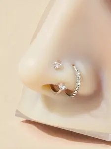 Stainless Steel Zircon Nose Ring, Rhinestone Nose Ring, 18g U-Shaped Stud Earrings for Men Women, Fashionable Versatile Jewelry Gift Idea