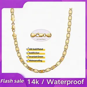 14K Gold-Plated Figaro Chain Men's Necklace 6mm Width, 20/24 Inch Italian Cuban Link Chain, Anti-Oxidation Nano Coating, Hip-Hop Street Style, Minimalist Layering Jewelry, Men's Gift