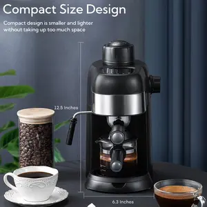 Home Use 4-Cup Espresso Maker 3.5 Bar with Steam Wand for Creamy Milk Frothing Compact Size Design Coffee Machine & Frother