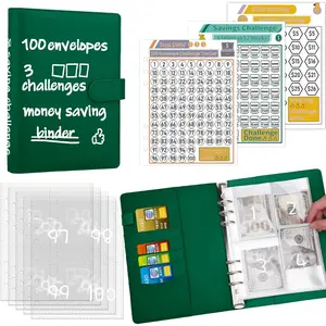 100 Envelopes Money Saving Challenge Binder, Savings Challenges Book with Envelopes & 3 Challenge Trackers to Save $5,050 and $500 and $10,000, A5 Budget Binder Money Saving Book, Dark Green