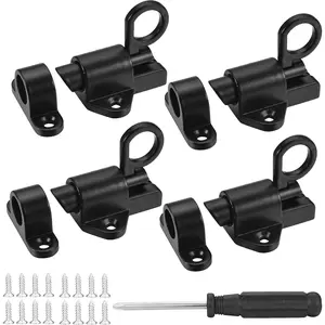4 count Self-Closing Latches,Spring Gate Latch for Wooden Fence,Automatic Door Latches Safety Resilient Bolt Latch  Alloy Spring Barrel Slide Door Lock for Secure Pool,Gate,Cabinet,Window (Black)