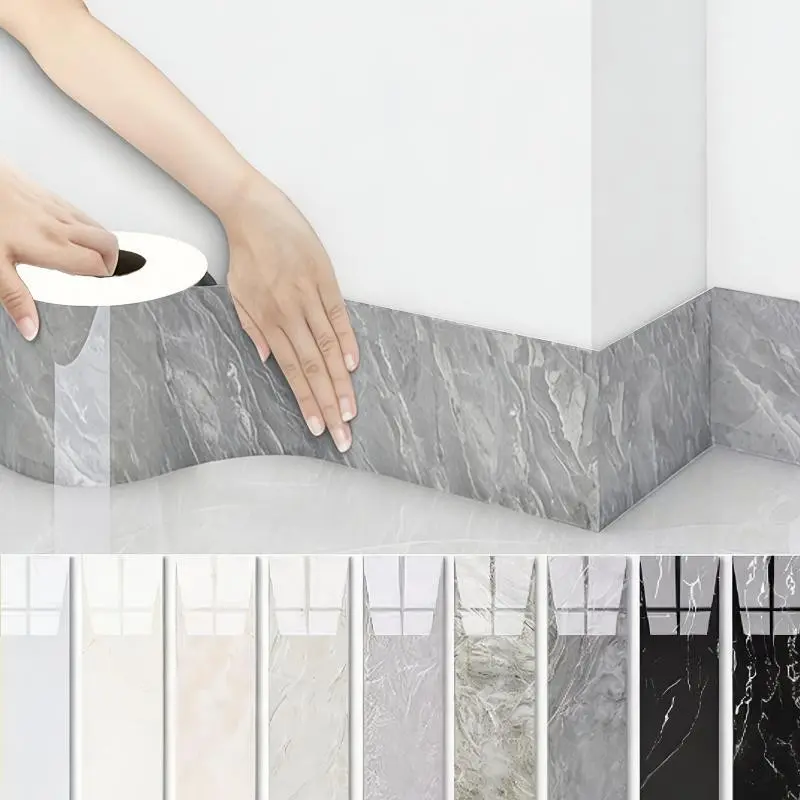 Self-Adhesive Marble Pattern Trim Strip, Waterproof Door Frame Edge Tape, No Drilling, Decorative Baseboard Repair, Home Renovation, Adhesive Backing PVC