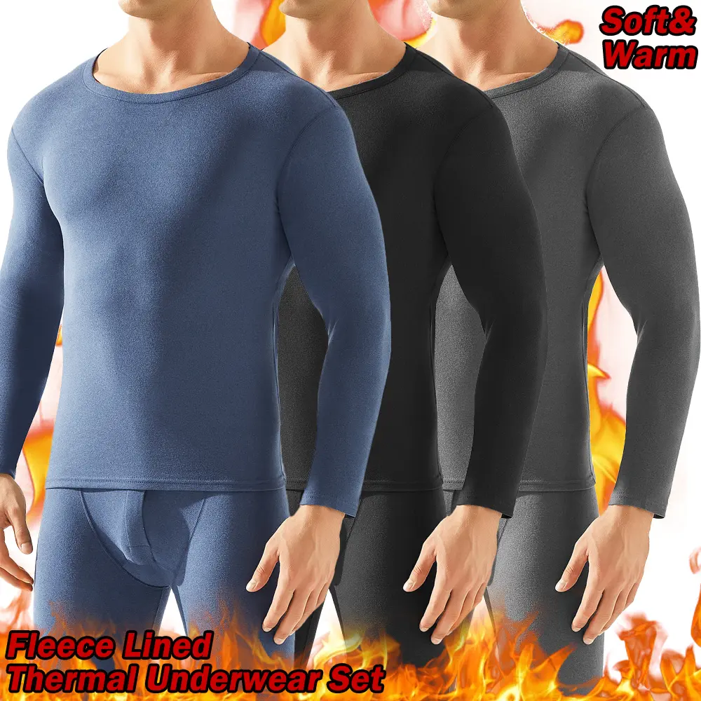 Men's Fleece-Lined Thermal Underwear 2-Piece Set - Thermal Sets, Long Johns Top & Bottom, Breathable Dry, Stretch Fabric, 4-Way Stretch Knit, Full Mobility Flexible Fit, Cold Weather Base Layer, Gym Outdoor Sports Basics