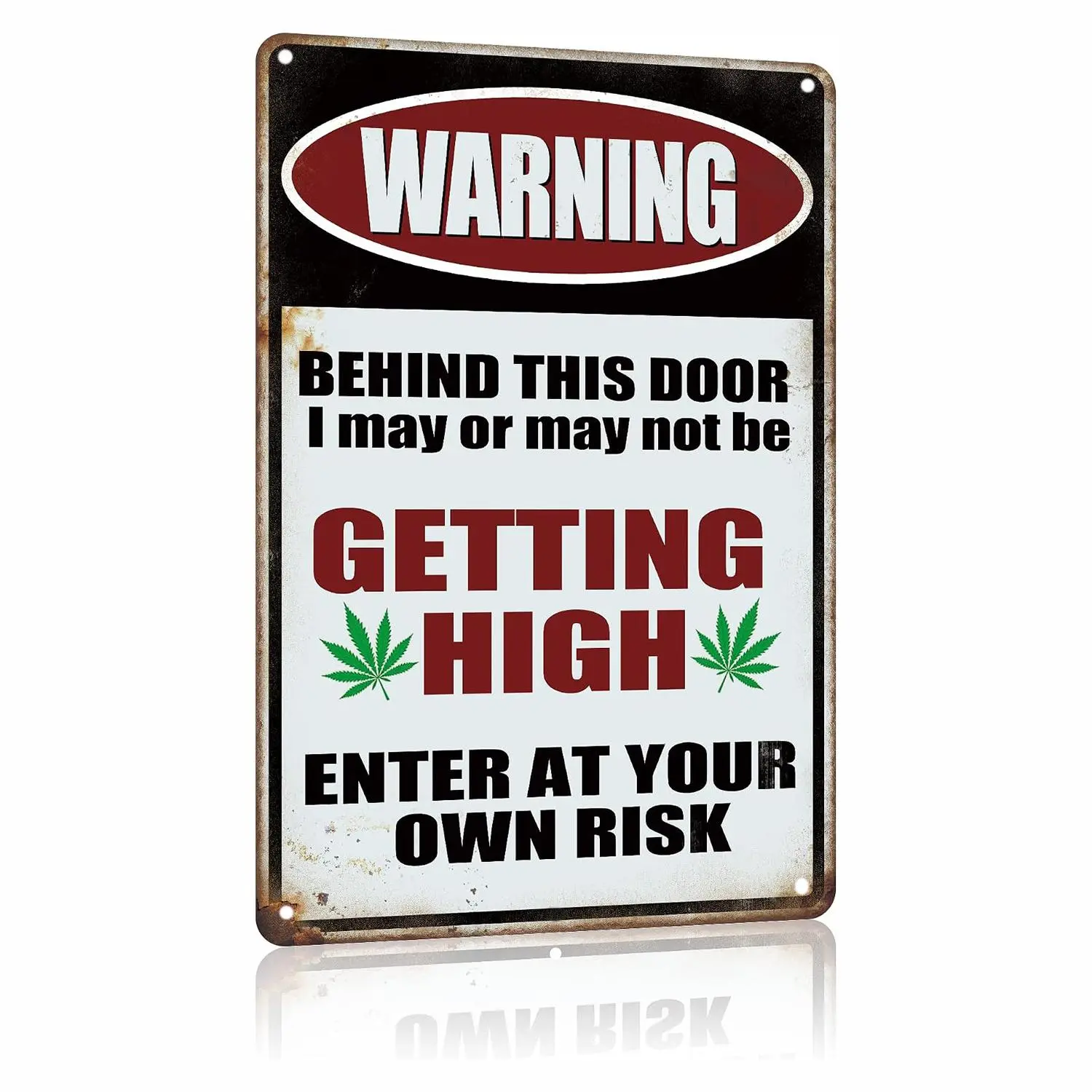 Funny Vintage Metal Wall Sign – “Warning Getting High Enter at Your Own Risk” Retro Rustic Weed Humor8X12ing Iron Wall Decor for Garage & Man Cave