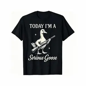 Graphic Tee With Serious Goose Print, Merging Quirky Animal Art And Funny Slogan, A Standout Casual Wear T-Shirt For Men And Women. 100% Premium Cotton T-shirt