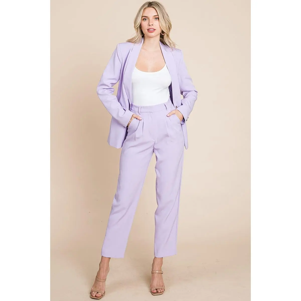 Single Breasted Blazer & High Waisted Pants Set