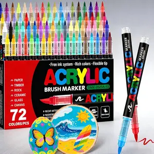 12-72 Color Acrylic Markers Soft Tip Liquid Type Acrylic Markers Set for Ceramic Canvas Rock Glass Wood DIY Crafts Adult Coloring Professional Art Supplies Art Materials