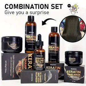 ROZINO Keratin Repair Hair Care Collection| Deep Conditioning System for Dry & Damaged Hair| Sulfate-Free Formula with Refreshing Scent| Shampoo, Conditioner & Hair Mask Set