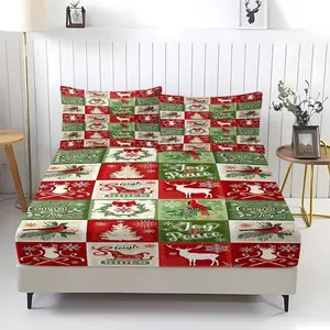 3Pcs Festive Christmas Fitted Sheet Set, Bed Sheets Set, Adorned with Reindeer, Cardinal Birds, and Wreath Designs, Cozy Red and Green Color Scheme, Ideal for Holiday Decor and Gifts, Bring Christmas Cheer to Your Bedroom, No Pillow Core