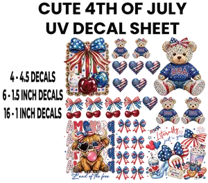 CUTE 4TH OF JULY UV DECAL SHEET