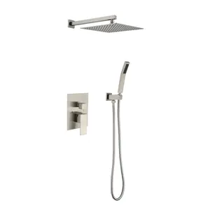 Wall-Mounted High-Pressure Rain System, SUS304 Stainless Steel Head, Brass Mixer Valve, American Standard 1/2'' NPT Bath Fixture Set