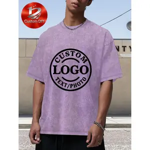 Vintage Washed T-Shirt Custom 1-Sided Logo Personalized 6 Colors Streetwear Tee, Men's and Women's 100% Cotton Custom Wash Shirts with Personalized Designs and Print Your Photos, Customized