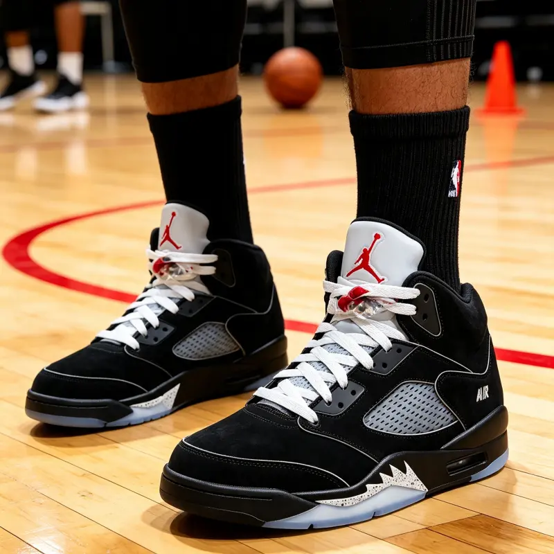 High top basketball shoes black suede gray mesh panel speckled decoration icy translucent outsole air cushion structure retro design unisex streetwear casual sneakers non slip festival outfit aesthetic look