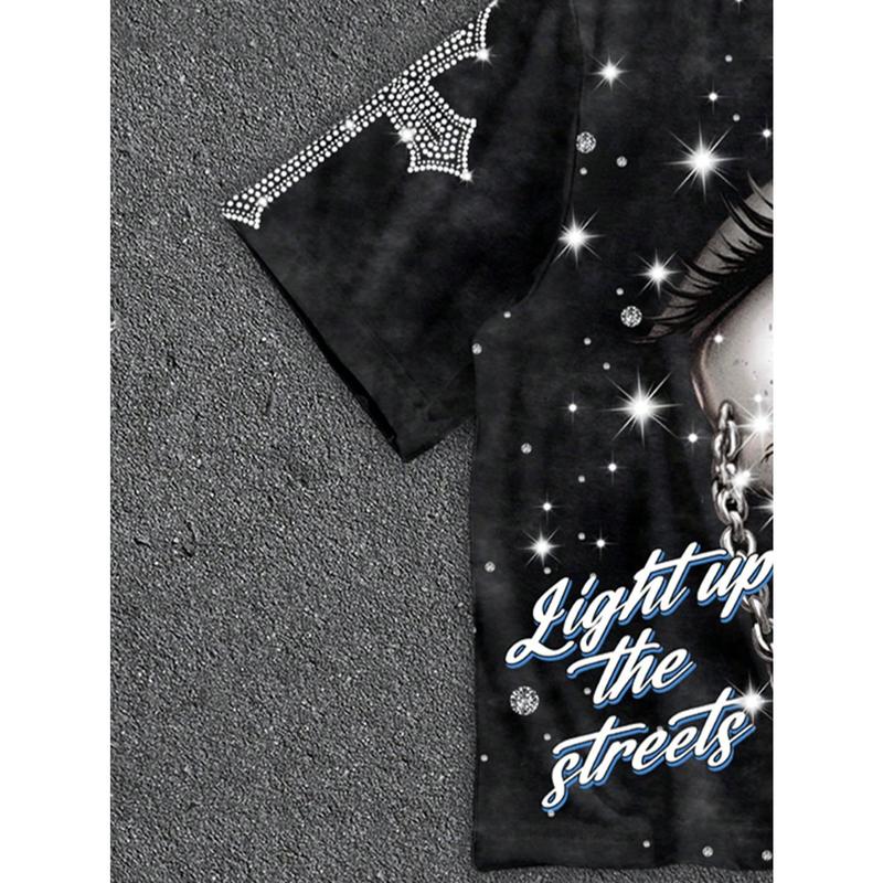 Manfinity ZONE917 High Quality Eye Print Round Neck Casual Loose Short Sleeve Cropped T-Shirt funny graphic lightweight cotton day shirt