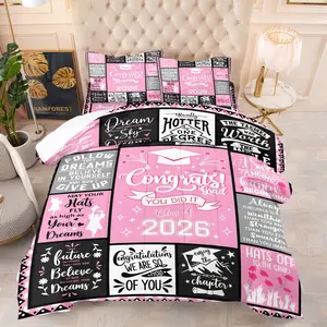 2026 Congrats Grad Quilted Comforter Set, 1 Quilt &1 or 2 Coreless Pillowcases, Soft Breathable Microfiber Bedding, Inspirational Graduation Messages Print, Modern Bedroom Decor for Graduates & Students