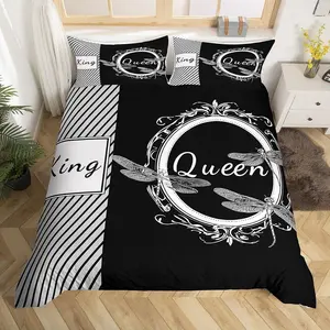 Feelyou Black and White Dragonfly Decorative Duvet Cover Set - Microfiber Bed Set, Couples Bedroom Stuff, Aesthetic Animal Bedding for Couple Bedroom Decor and Gifting