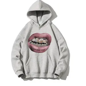 Bold Streetwear Hoodie with Lip Art & Diamond Grillz – Eye-Catching Graphic Pullover for Men & Women | Trendy Urban Style – Cozy & Stylish Fall/Winter Fit