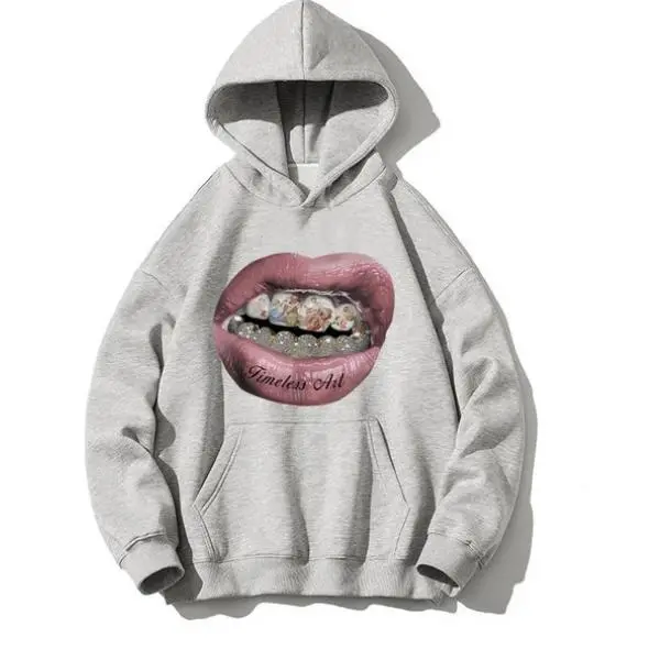 Bold Streetwear Hoodie with Lip Art & Diamond Grillz – Eye-Catching Graphic Pullover for Men & Women | Trendy Urban Style – Cozy & Stylish Fall/Winter Fit