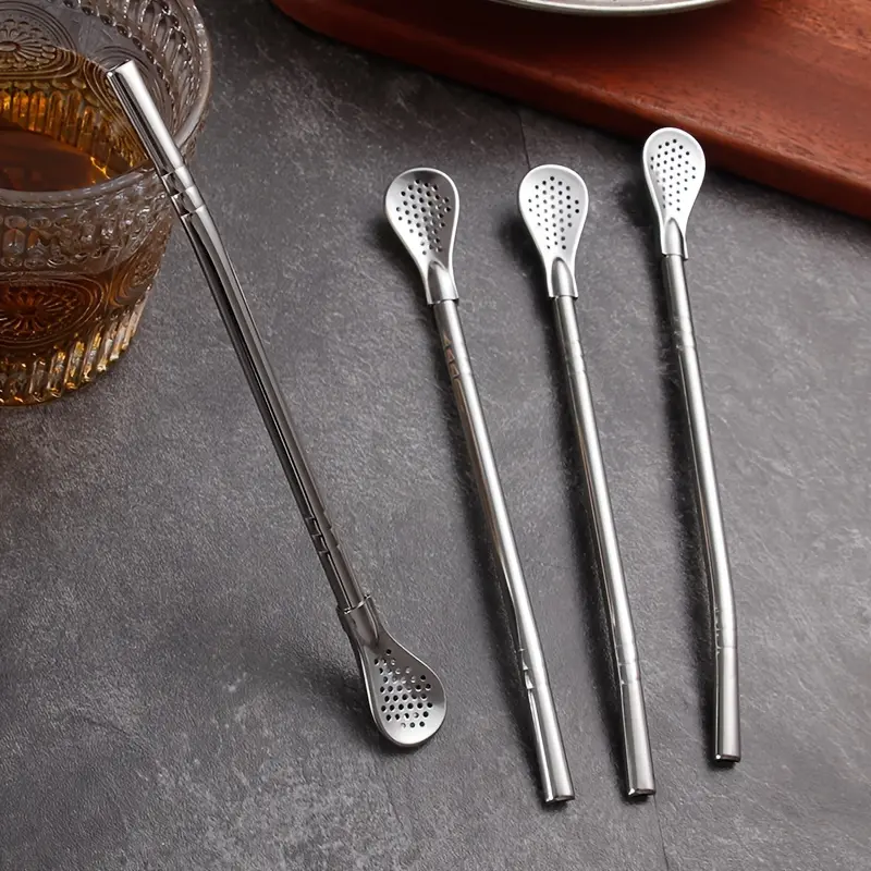 Stainless Steel Straws Spoons, Stirring Spoon, Detachable Cleaning Straw, Juice Milk Tea Filtering Straw, Straw Brush, Drinking Straws, Drinkware Accessories, Kitchen Supplies