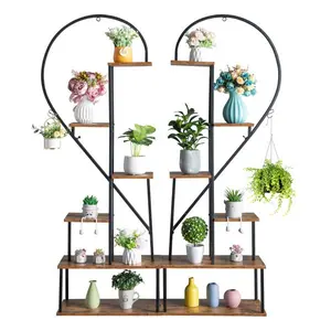 Artisasset 2pcs 6 Layers Half Heart Iron Wood Suitable For Garden Balcony Patio Lawn Home Decoration Plant Stand Flower Pot Stand Iron Flower Stand Black