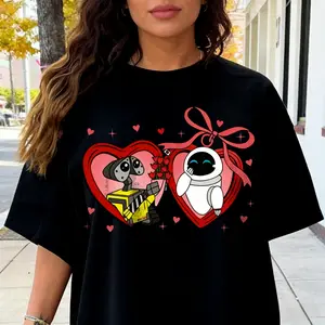 100% Cotton Unisex Wall-E and Eve Couple Locket Shirt, Very Merry Christmas Party, Valentine Gift, 2026 Valentine's Day Tee