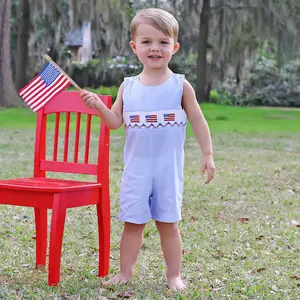 Light Blue Gingham Flag Smocked Jon Jon - Baby & Toddler Boys Patriotic Outfit