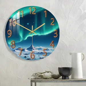 Acrylic Aurora Mountain Theme Wall Clock, Silent Movement, Suitable for Living Room, Study, Bedroom, Home Decor, Birthday Gift